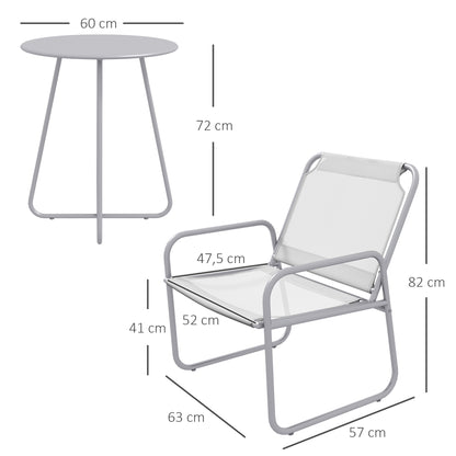 Outsunny 3-teiliges Gartenmöbelset, 2 Stühle mit atmungsaktivem Stoffbezug, 1 runder Tisch Ø60 cm, Hellgrau