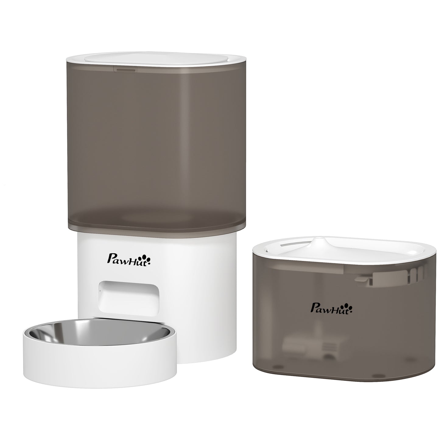 PawHut Automatischer Futterspender und 2,5 L Wasserspender für kleine Hunde, Katzen Weiß