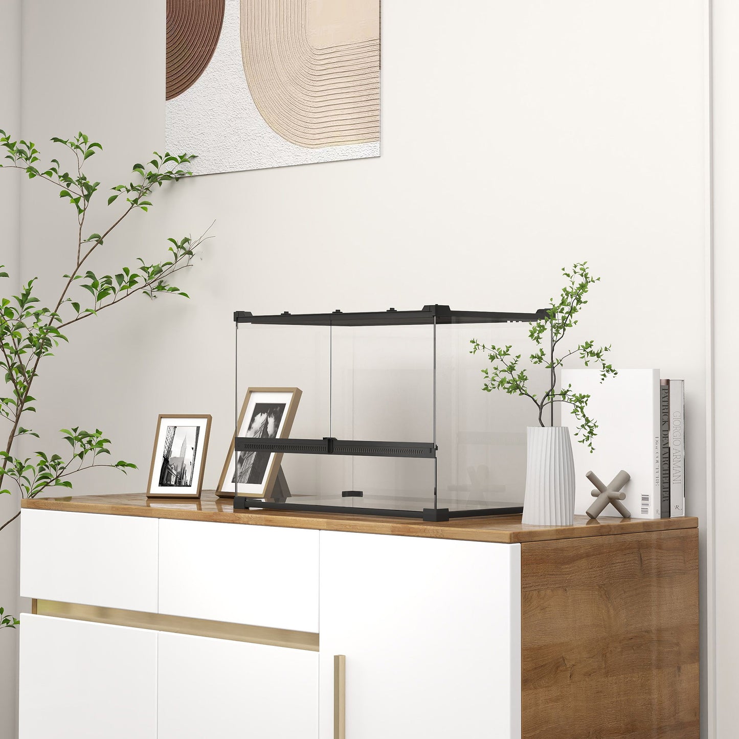 PawHut Glas-Terrarium für Reptilien, erhöhter &amp; wasserdichter Boden, Knopfschloss