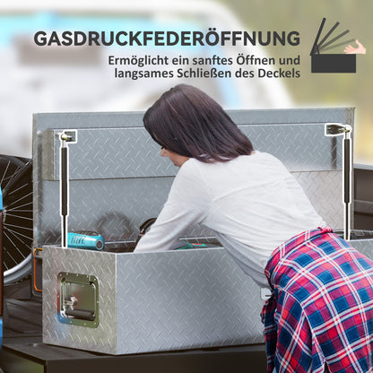 HOMCOM Stabile Aufbewahrungskiste aus Aluminium mit Seitengriffen, Schloss und Schlüsseln, Werkzeugkasten, 99 x 33 x 25,5 cm