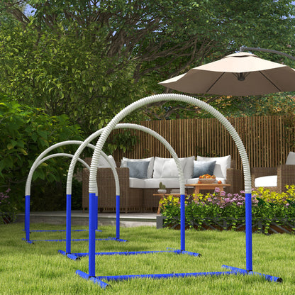 PawHut Agility-Set für Hunde, Hundetraining, 4 Bögen, für Einsteiger, mit Tragetasche, blau+weiß, 88 x 64 x 95cm