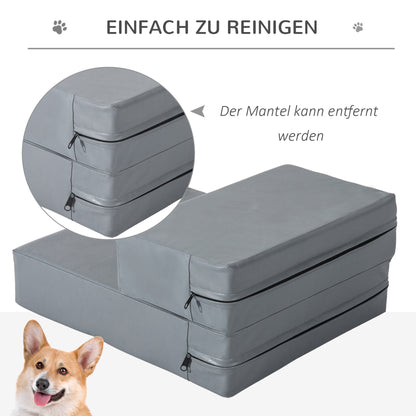 PawHut Haustiertreppe Tierunterlage 2 Stufen Klappbar bis 7 kg Hundetreppe Treppe Unterlage für Katzen und Hunde Grau L45 x B39 x H20 cm
