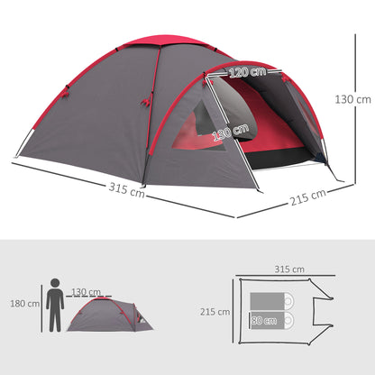 Outsunny Campingzelt für 3 Personen leicht, stabil wasserdicht UV 50+ mit Vordach Tür Fenster, Bodenplane Grau