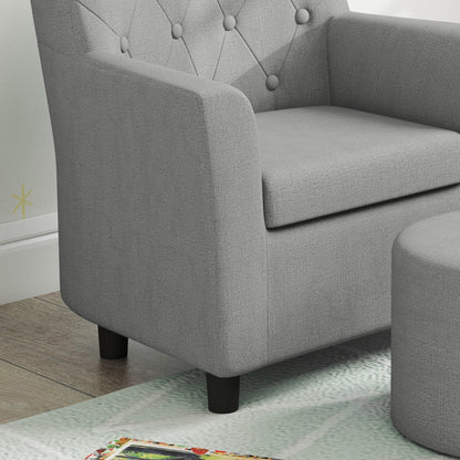 AIYAPLAY Kindersessel mit Hocker, Rückenlehne Diamantmuster, weiche Sitzfläche, Holzrahmen, Grau