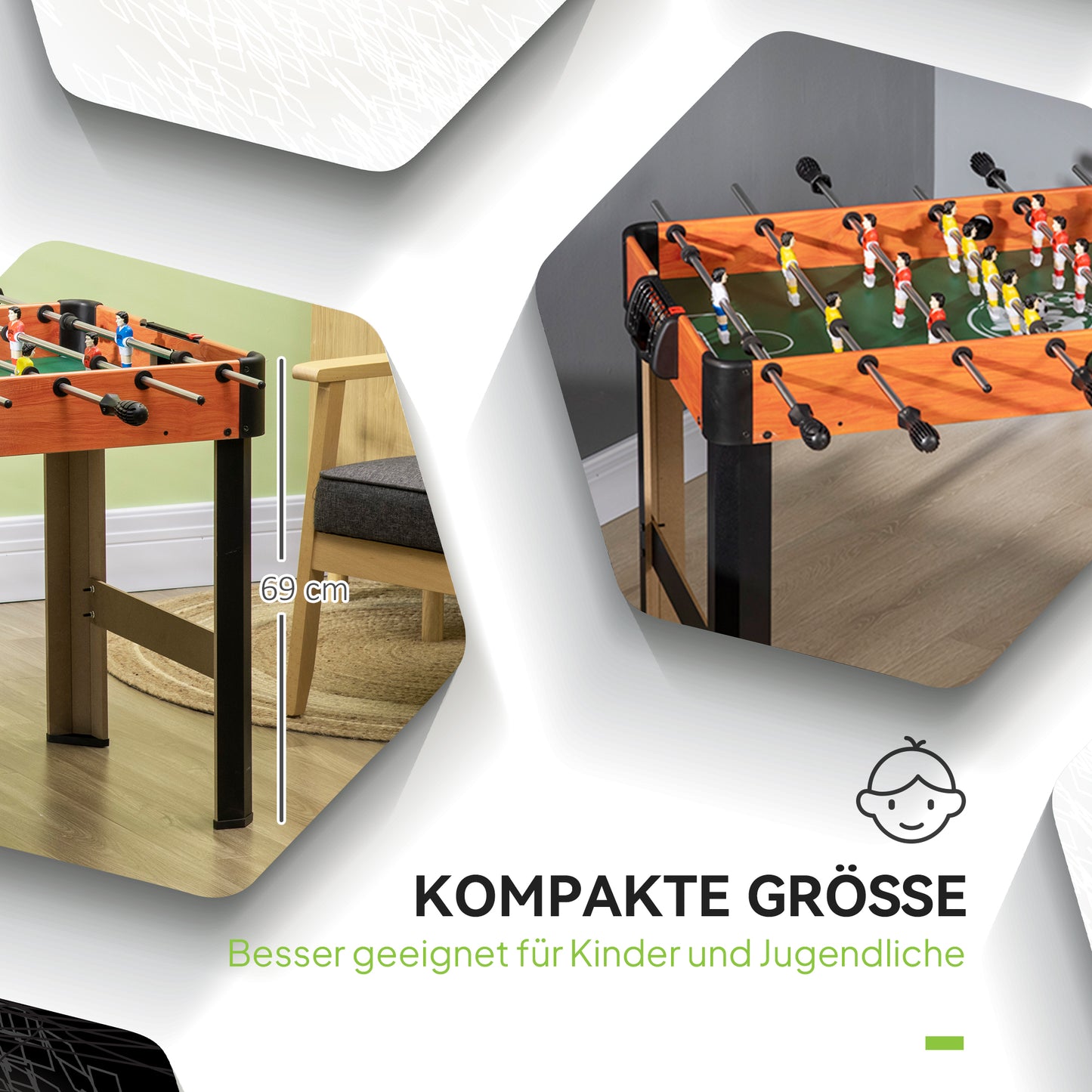 HOMCOM Tischkicker, Tischfußball-Set, 2 Bälle, rutschfeste Griffe, für Kinder und Erwachsene, Punkteanzeige, MDF, Metall, Bunt