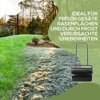 Outsunny Rasenwalze mit U-Griff, Gartenwalze, Gartenrolle, 32 cm Durchmesser, 38 L Wasser-/62 kg Sand, Metall, Schwarz, 58 x 32,5 x 113 cm