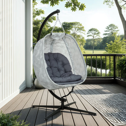 Outsunny Eiförmiger Hängesessel für den Außenbereich, Hängeschaukel mit Gestell, Sitzpolstern Indoor Outdoor