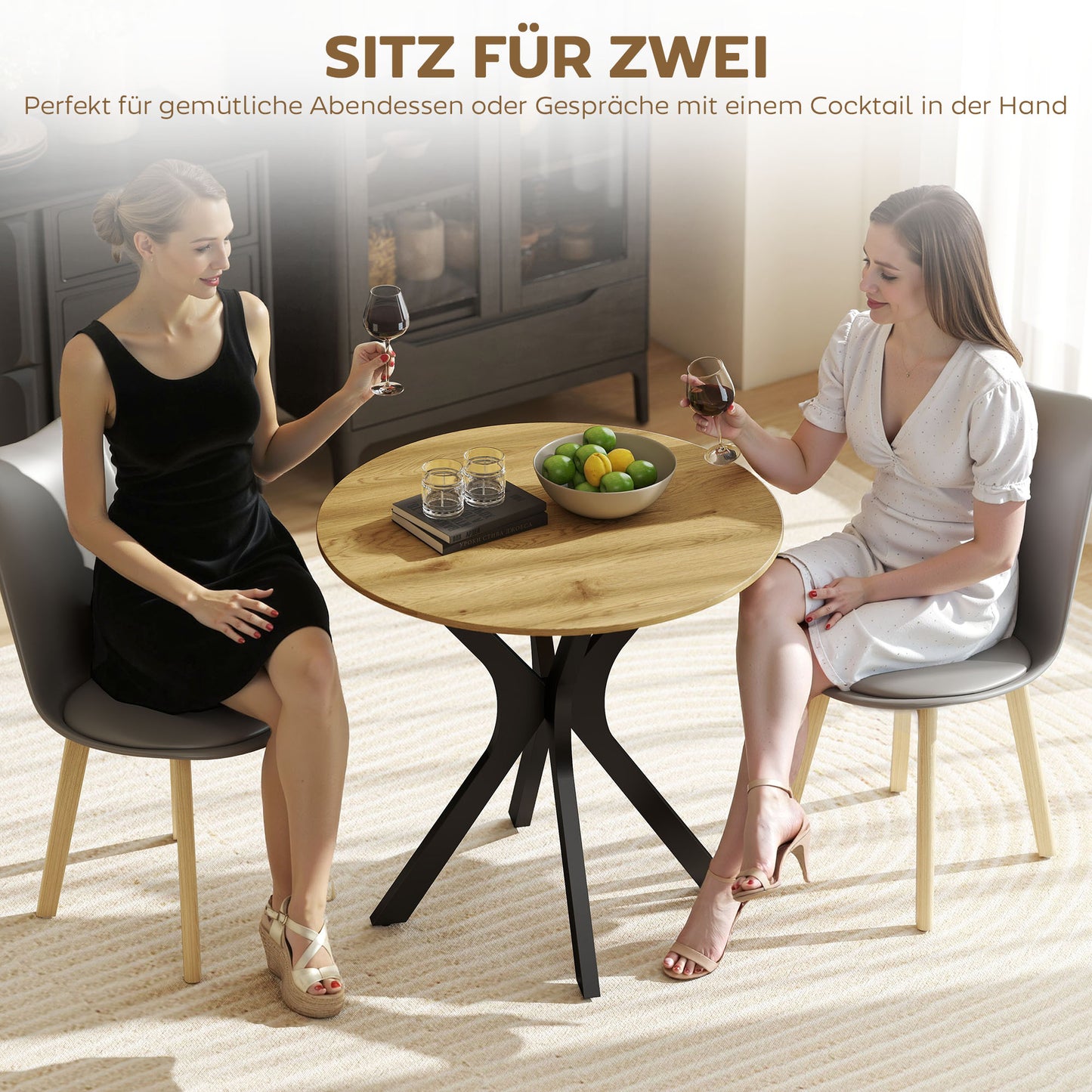 HOMCOM Esstisch Küchentisch Runder Tisch, Modernes Design, 78 cm x 78 cm x 75 cm, Naturholz