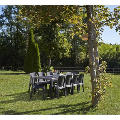 Queen outdoor dining table with rattan effect - Anthracite - 220 x 90 x 72 cm