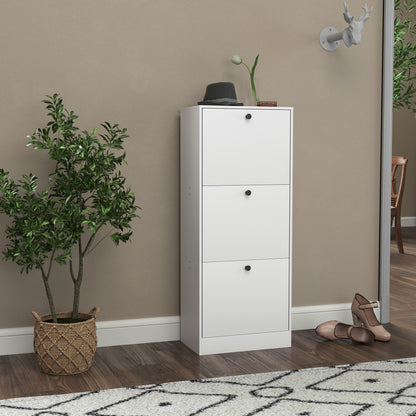 HOMCOM Schuhschrank, Schuhregal, 3 Klappfächer, verstellbar, Spanplatte, Weiß