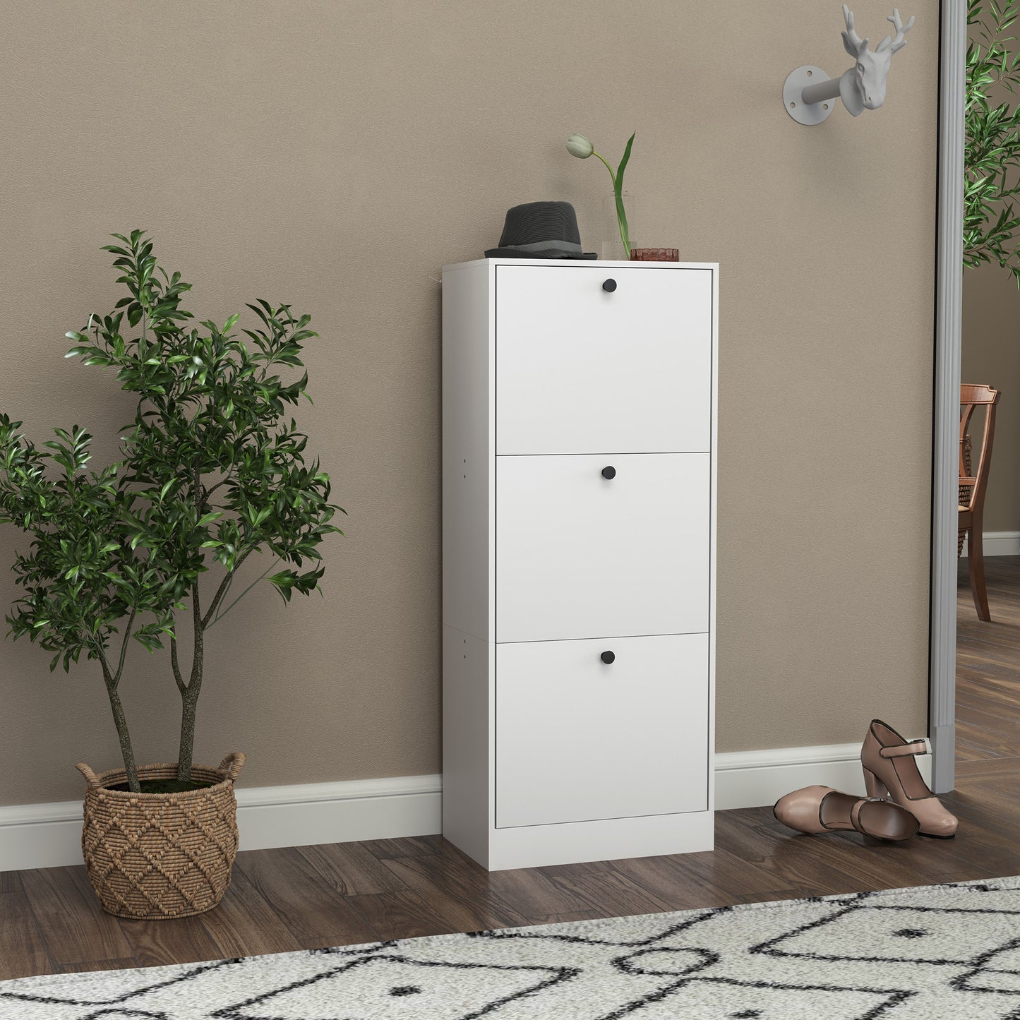 HOMCOM Schuhschrank, Schuhregal, 3 Klappfächer, verstellbar, Spanplatte, Weiß