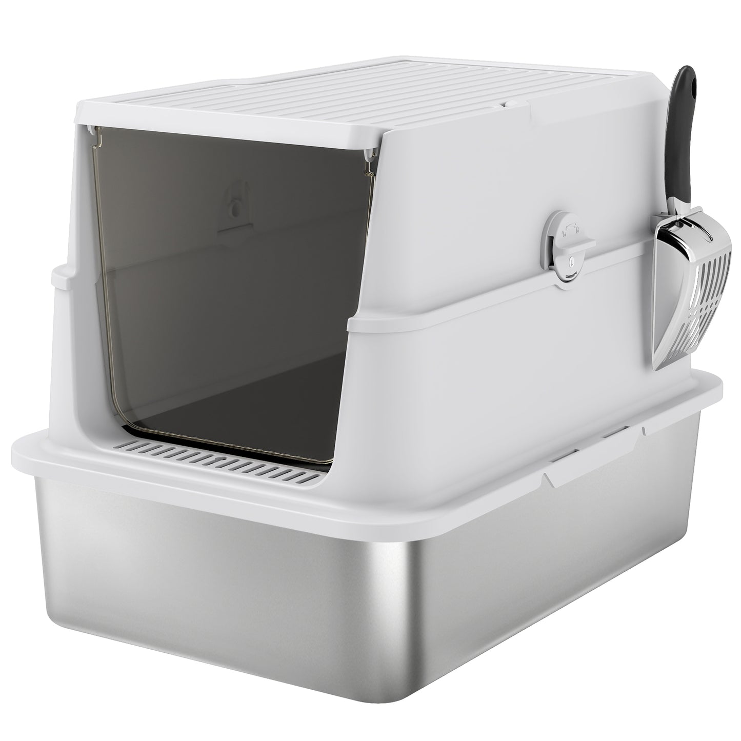 PawHut Katzentoilette, Edelstahl, XL-Innenraum, mit Schaufel, Hellgrau