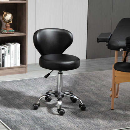 HOMCOM Salonhocker in Lederoptik, höhenverstellbar, bis 120 kg, Stahlgestell, Schwarz