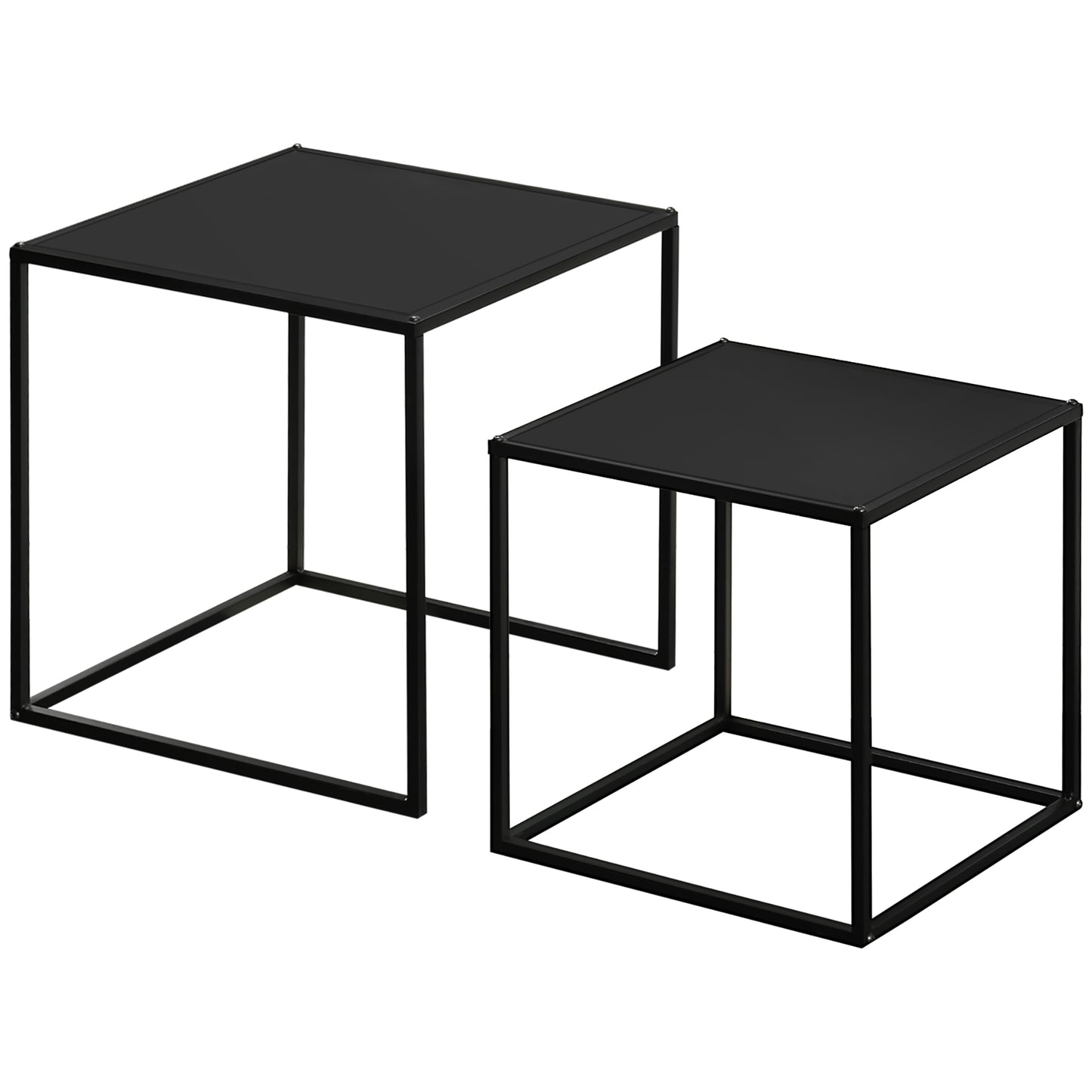 HOMCOM Beistelltisch, Couchtisch, Satztisch, 2er-Set, modernes Design, Stahlrahmen, schwarz, 40 x 40 x 40cm