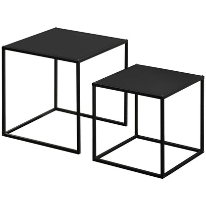 HOMCOM Beistelltisch, Couchtisch, Satztisch, 2er-Set, modernes Design, Stahlrahmen, schwarz, 40 x 40 x 40cm