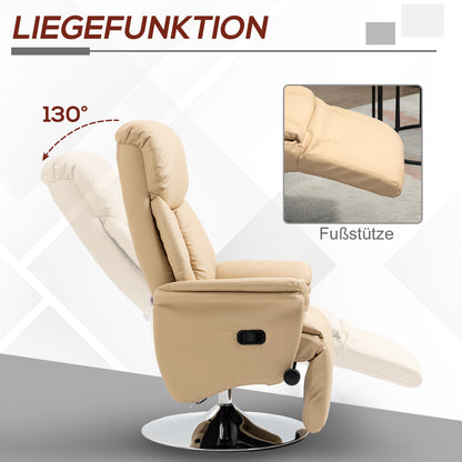 HOMCOM Relaxsessel, Liegefunktion, Lederoptik, Fußstütze, bis 150 kg, 78 x 80 x 109 cm, Beige