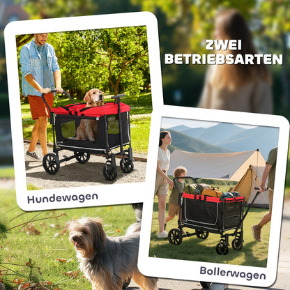 PawHut Hundewagen Hundebuggy klappbar für Hunde & Katzen bis 30 kg 110 x 65 x 102 cm Rot