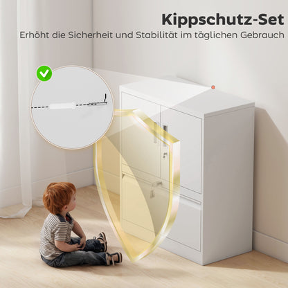 HOMCOM Aktenschrank Büroschrank Abschließbar Mehrzweckschrank aus Stahl mit 2 Türen, Verstellbaren Regalen Weiß