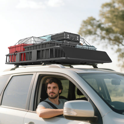 HOMCOM Dachgepäckträger Auto Dachkorb aus Metall 162x99x16cm Universal Gepäckträger Dachträger Tragfähigkeit von 100 kg Gepäckkorb für Camping, Grillen, Autoreisen Schwarz