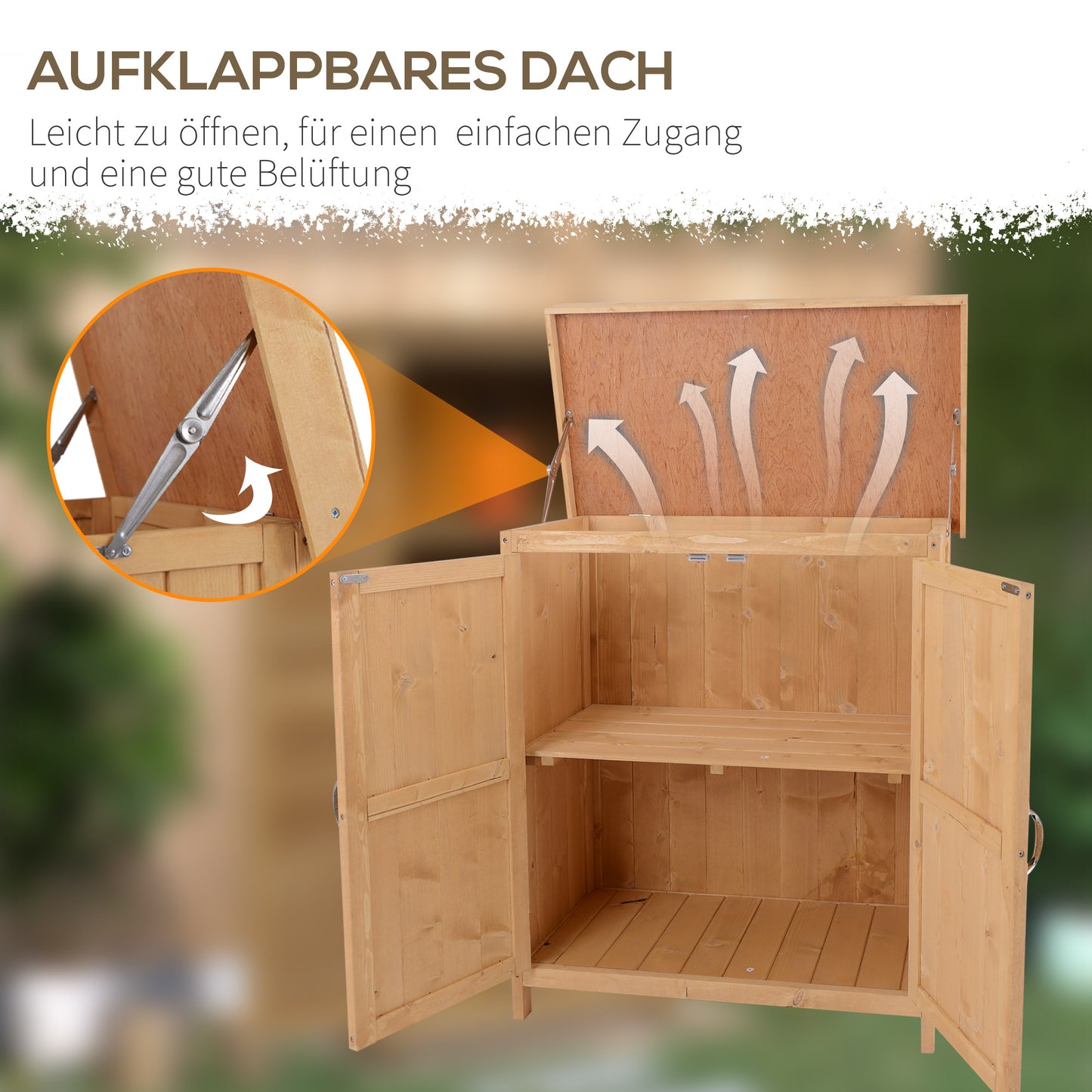 Outsunny Gartenschrank Tannenholz, Geräteschuppen wetterfest 74x43x88cm, Gerätehaus mit Doppeltür, 2 Fächern, Geräteschrank, Gartenhaus Werkzeugschrank Gartenschuppen für Garten, Terrasse, Natur