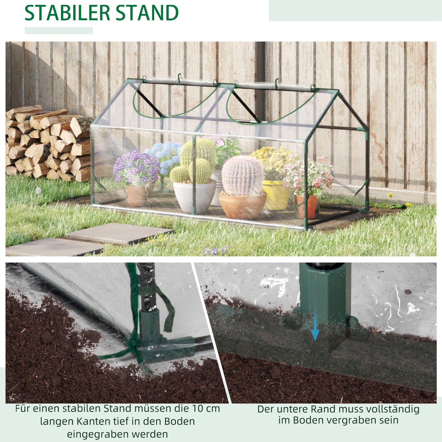 Outsunny Gewächshaus mit Fernster, PE-Gitterfolie, Foliengewächshaus aus Stahl, Treibhaus für Balkon, Garten, Tomatenhaus 120x60x60cm, Tomatengewächshaus für Gemüse, Blumen, Pflanzen, Transparent