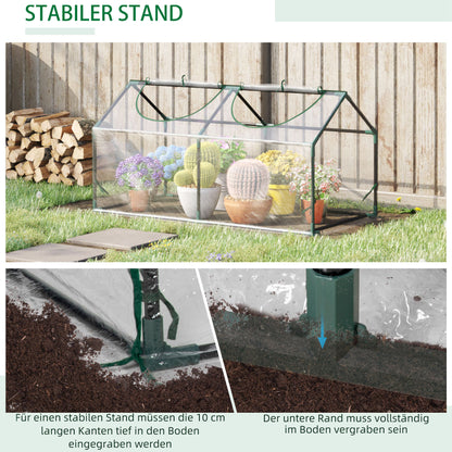 Outsunny Gewächshaus mit Fernster, PE-Gitterfolie, Foliengewächshaus aus Stahl, Treibhaus für Balkon, Garten, Tomatenhaus 120x60x60cm, Tomatengewächshaus für Gemüse, Blumen, Pflanzen, Transparent