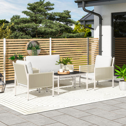 Outsunny Gartenmöbel Set från Polyrattan Lounge-Set mit 2er Sofa Sessel Glastisch Kissen 4 Personen Braun+Grau