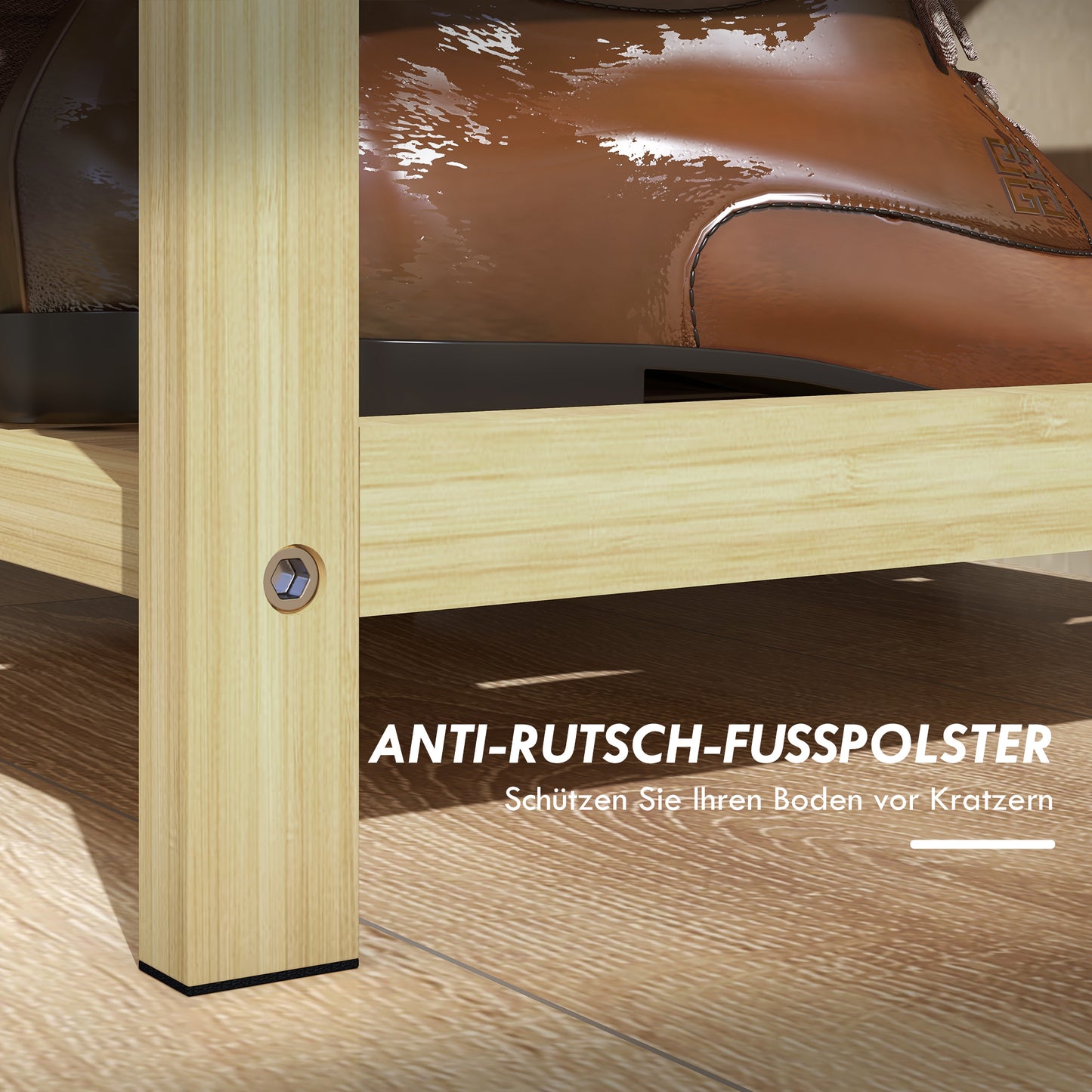 HOMCOM Schubank Schuhregal, 2 Ablagen, Sitzpolster, Bambus, 55 cm x 35 cm x 46 cm, Grau + Natur