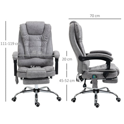 Vinsetto Bürostuhl mit Massagefunktion, Ergonomischer Schreibtischstuhl mit Liege- & Wärmefunktion, Fernbedienung, Grau