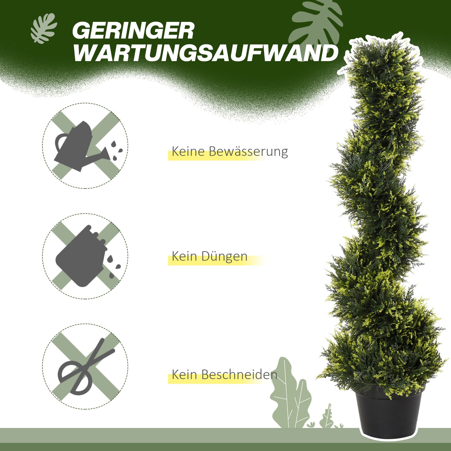 Outsunny Künstliche Spiralpflanze, Spiral-Zedernbaum mit Topf, 90 cm, künstliche Zeder für Außen- und Innendekoration, Grün