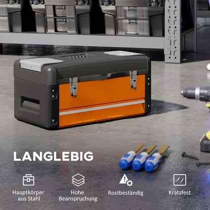 HOMCOM Werkzeugkiste leer, 49,7 x 25,3 x 23 cm Werkzeugkasten mit Schublade, Mini-Box Stahl Orange