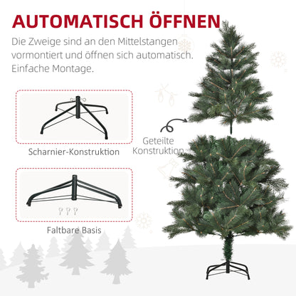 HOMCOM Weihnachtsbaum Ø90 x 180 cm, künstliche Tanne, realistisches Nadelkleid, Grün