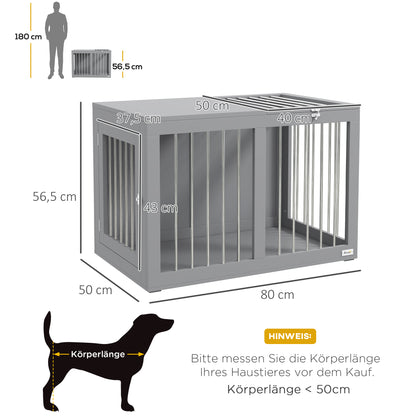 PawHut Hundekäfig Hundebox Hundetransportbox, 2 Türen, verriegelbar, Stahlgitter, 80 cm x 50 cm x 56,5 cm, Grau