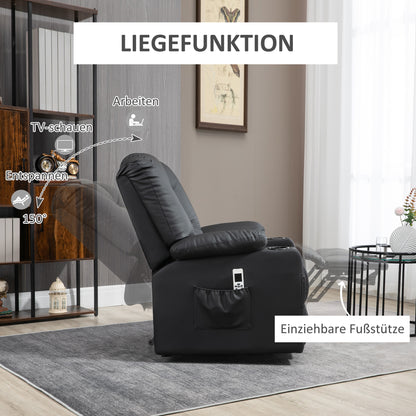 HOMCOM Relaxsessel mit Aufstehhilfe, USB, Massagefunktion, Kunstleder, bis 150 kg, 90x98x102 cm, Schwarz