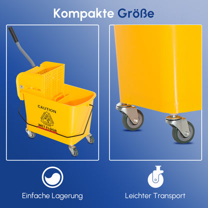HOMCOM 20 L Mopp-Eimer mit Auswringer und Griff, Wischmopp-Eimer auf Rädern, Kunststoff, Gelb