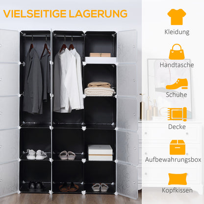 HOMCOM Kleiderschrank im Würfeldesign, 2 große und 9 kleine Würfel, Kunststoff, Metall, 111L x 47B x 183H cm, Schwarz+Weiß