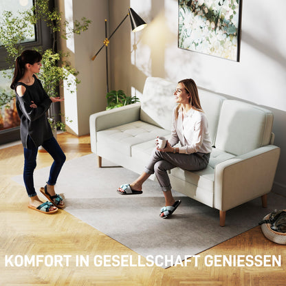 HOMCOM 3-Sitzer-Sofa mit dicken Kissen, Kautschukholz, Stoffbezug, Polstersofa für Wohnzimmer, Büro, Schlafzimmer, Cremeweiß