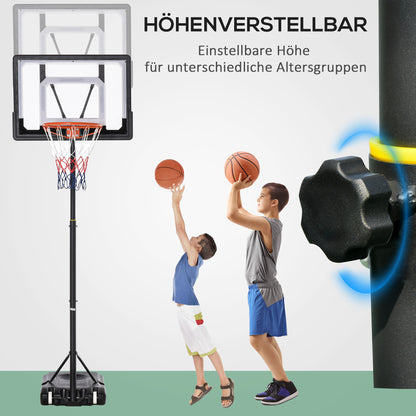 HOMCOM Basketballständer mit Rollen 83x55cm Rückwand, Mobiler Basketballkorb mit Ständer, verstellbare Korbhöhe 156 bis 210 cm, Basketballanlage für Kinder Jugendliche, fürs Außenbereich