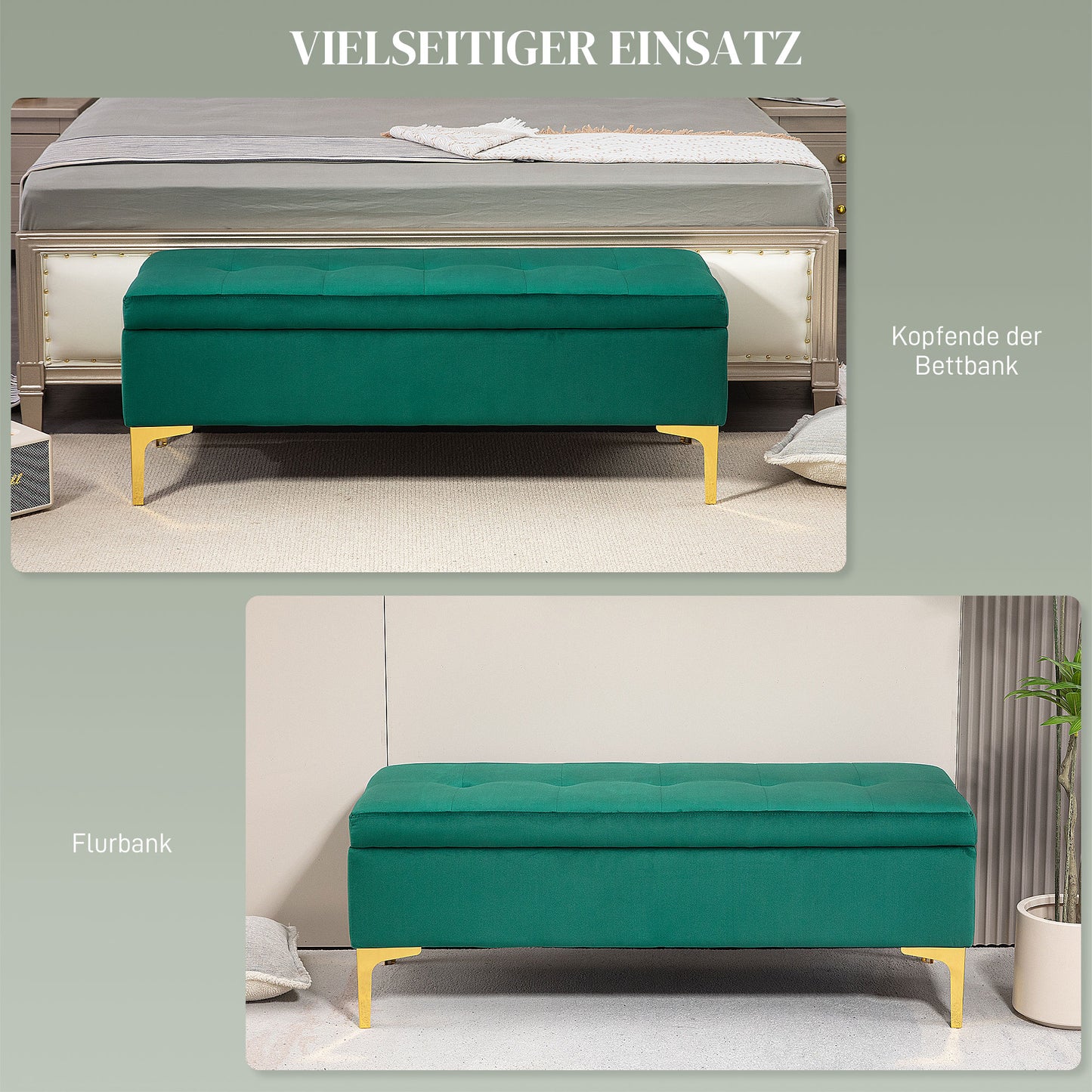 HOMCOM Sitzbank mit Stauraum, belastbar bis 120kg, 120x44x44,5cm, Grün