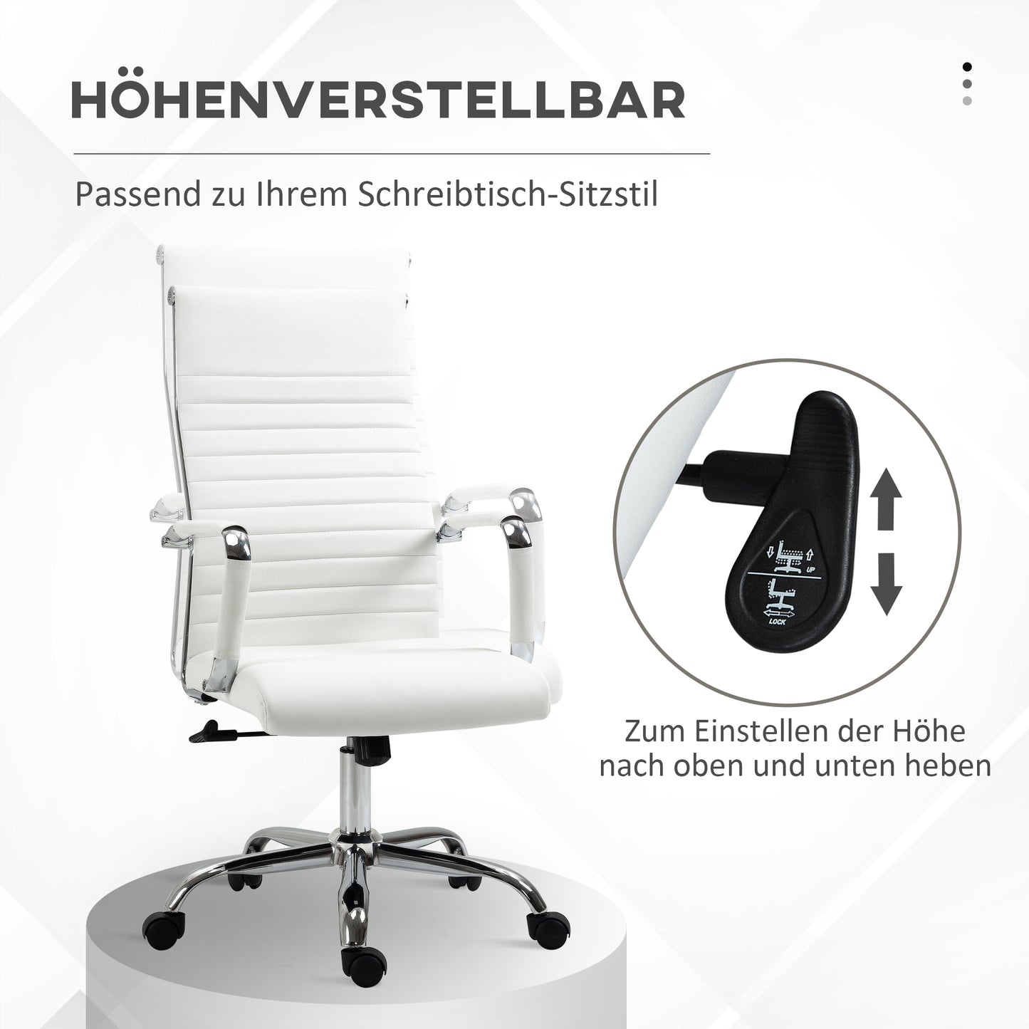 Vinsetto Bürostuhl ergonomisk Schreibtischstuhl med Wippfunktion Chefsessel höhenverstellbarer Drehstuhl gepolstert Konstledare Schaumstoff Weiß 54 x 62 x 104-114 cm