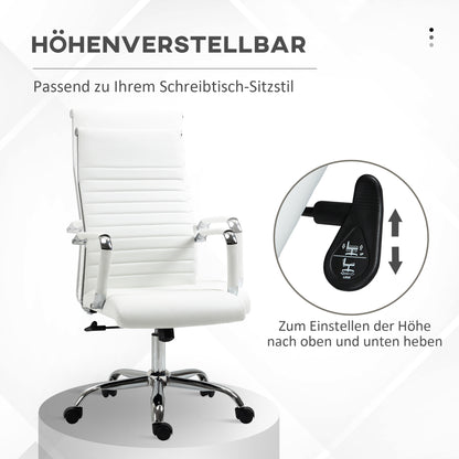 Vinsetto Bürostuhl ergonomisk Schreibtischstuhl med Wippfunktion Chefsessel höhenverstellbarer Drehstuhl gepolstert Konstledare Schaumstoff Weiß 54 x 62 x 104-114 cm