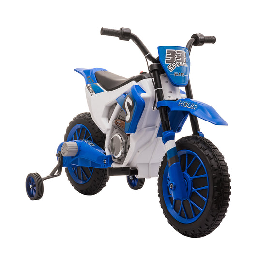 HOMCOM Kindermotorrad, Elektromotorrad, 45 Min Fahrzeit, mit Stützrädern, ab 3 Jahren, blau+weiß, 106,5 x 51,5 x 68cm
