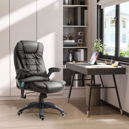 HOMCOM Bürostuhl mit Massagefunktion Ergonomischer Chefsessel mit Heizfunktion, Liegefunktion, Wippfunktion, Höhenverstellbar 360° Drehbar Schreibtischstuhl, Kunstleder, Braun