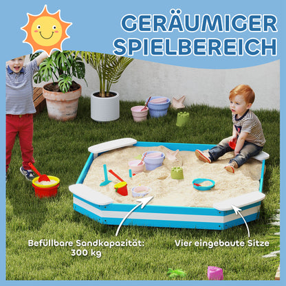 AIYAPLAY Sandkasten für Kinder, Sandkiste mit 4 Sitzen, Fichtenholz, bodenlos, Blau