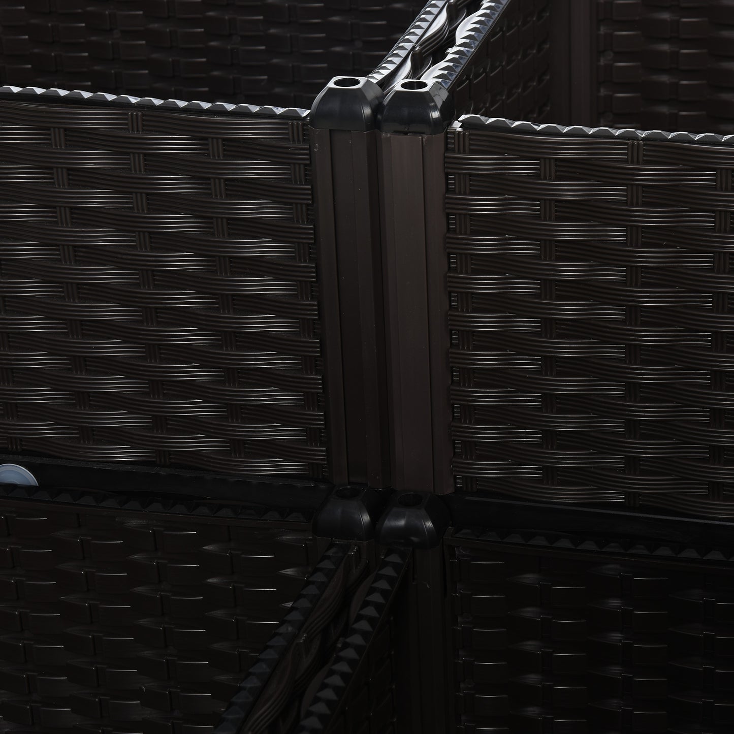 Outsunny Hochbeet, Pflanzkasten mit Abflusslöchern, Blumenkasten im Rattan-Look, Kunststoff, Braun, 40 x 40 x 44 cm