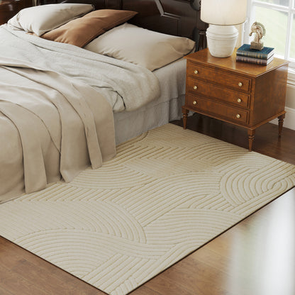 HOMCOM Maschinengewebter Teppich, 15 mm hoch, vielseitig einsetzbar, rutschfest, Cremeweiß