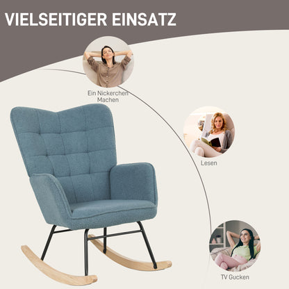 HOMCOM Schaukelstuhl, ergonomische Form, Echtholzkufen, bis 120 kg, Hellblau