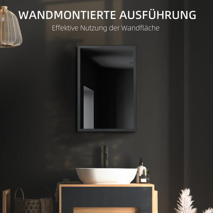 kleankin Spiegelschrank, Badschrank, 3 Regalfächer, Edelstahl, 40x12x60cm, Schwarz