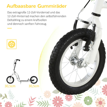 HOMCOM Kinderroller ab 5 Jahre Scooter Kinderscooter Tretroller Cityroller Kinder Roller Kickboard mit Luftreifen 12 Zoll Gummi Aluminium Weiß 120 x 58 x 85-95 cm