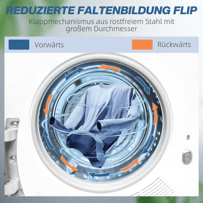 HOMCOM Wäschetrockner mit UV-Desinfektion, kompakte Bauweise, 4 kg Kapazität, Edelstahl, Weiß